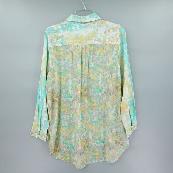 Soft Surroundings Shirt Medium Green Abstract Gauze Contrast Tunic Art to Wear - Picture 6 of 16